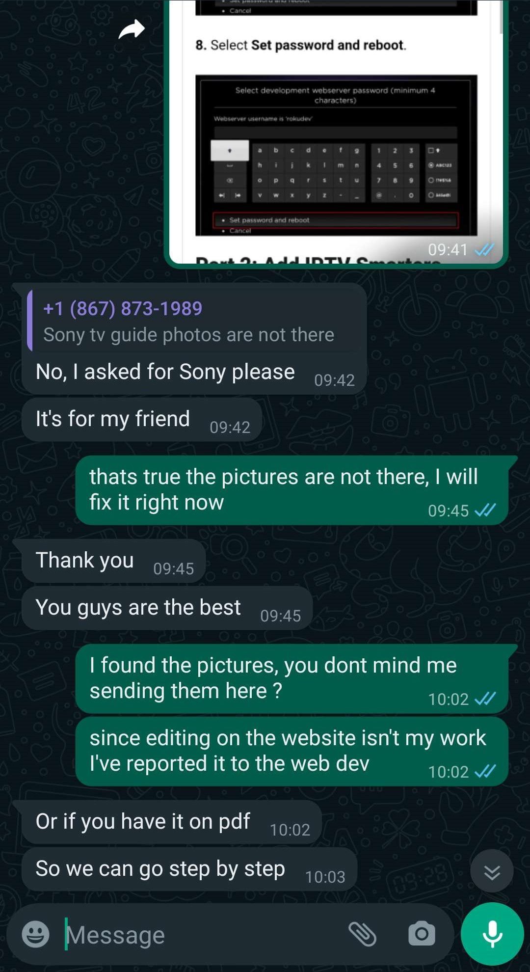 Fixing IPTV image issue and resolving customer concerns.